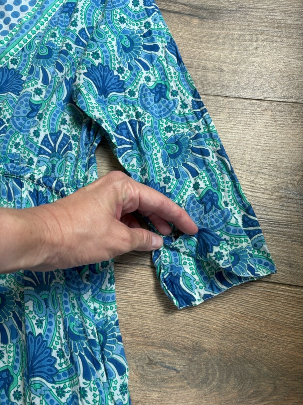 Gretchen Scott Blue Paisley Resort Dress XS | Boho Tunic Mini Coverup - Picture 6 of 15